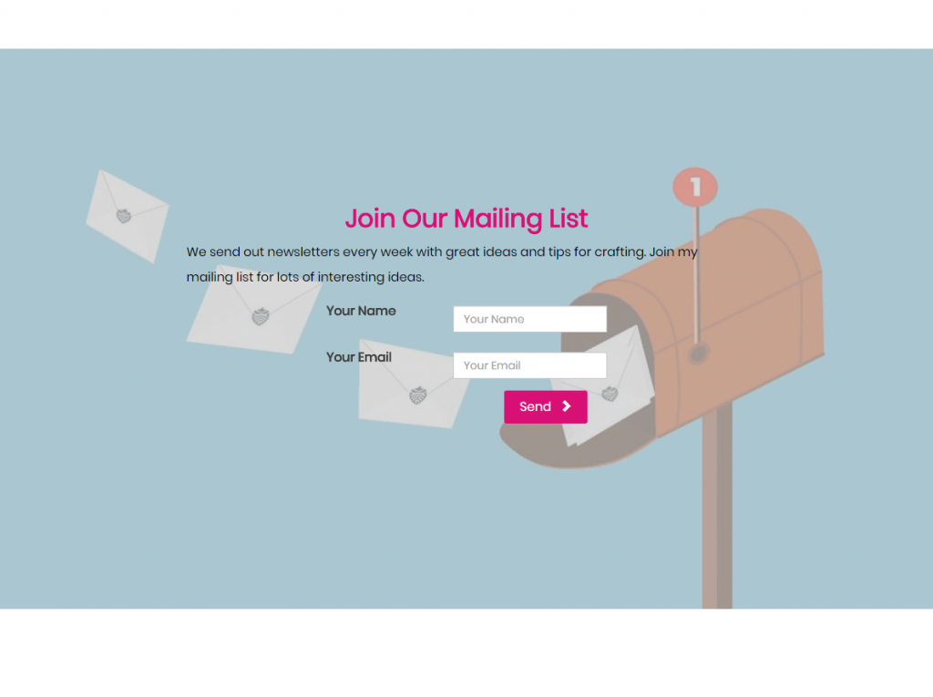 Call to Action - join the mailing list on the home page